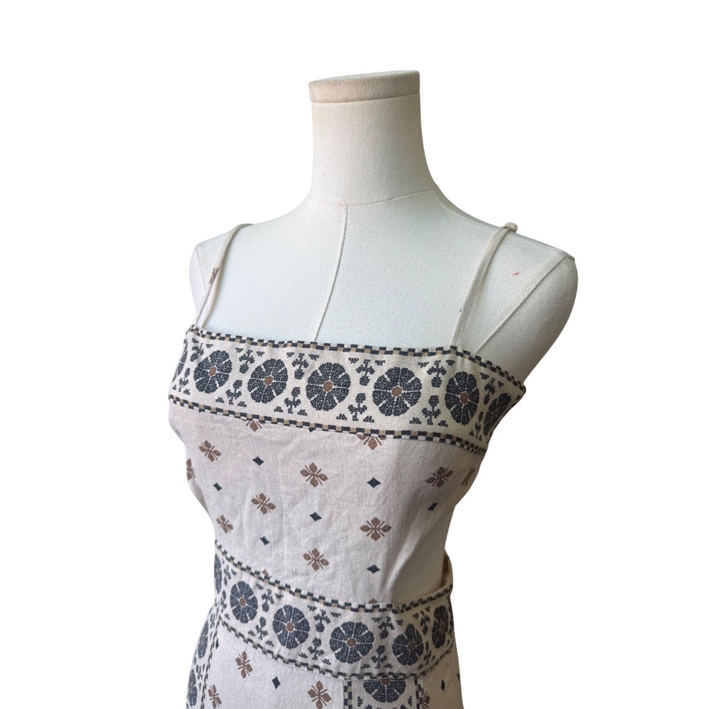 Zara Midi Linen Embroidered Summer Boho Cut Out Dress S Euro Vacation Resort - Picture 6 of 12